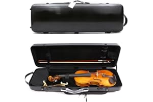 yinfente Estuche para violín 4/4 de tamaño completo de fibra de carbono rectangular 4/4 con bolsa para partituras de música, correa trasera ajustable, higrómetro, ligero y portátil