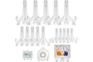 ruitao 15Pack Clear Plastic Easels or Stand / Plate Holders to Display Pictures or Other Items, 3'', 5''and 7'' Folding Plate Holder at Weddings, Home Decoration, Birthdays, Tables
