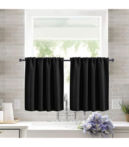 Rideau Court Anti-Poussière Cuisine 60x90cm - Style Pastoral, Sans Perçage - Pour Armoire, Évier - Noir/Blanc