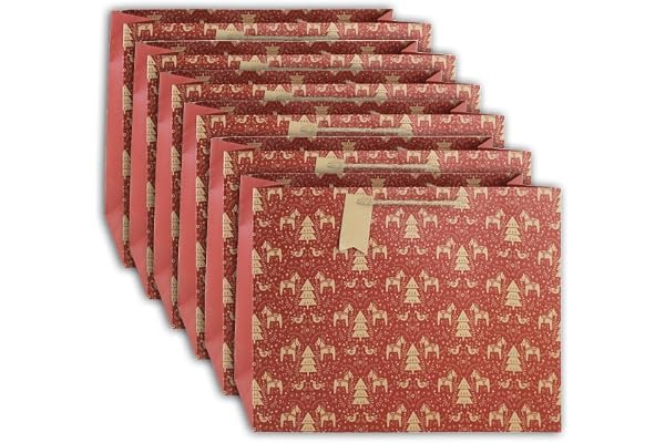 Eurowrap - X-28233-6Cpack - Un lot de 6 sacs cadeaux Noël - Grands formats 37,3x11,8x27,5cm - Sapins - Qualité supérieure, résistant :210g - idéal pour : jeux de société, puzzles, coffrets