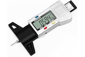 Wevesa Tire Tread Depth Gauge, LCD Digital Tire Tread Depth Gauge Tool with Inch and Millimeter Conversion of 0-1 in for Car Truck SUV Motorcycle Bus(Silver）