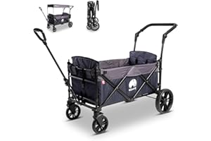 ‎ELVENT elvent® SmartCruiser City Bollerwagen - Handwagen faltbar mit Dach I Sitzpolster, Hecktasche, Feststellbremse, PU-Reifen, 5-Punkt-Gurt I für 2 Kinder | Teleskop-Zugstange (Blau)