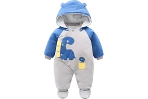 MINIZONE Bambino Pagliaccetto Invernale Snowsuit Outfit Cotone Tuta da Neve Cappello Staccabile Manica Lunga Dinosauro Abiti Regalo Ragazzi Ragazze 0-3 Mesi