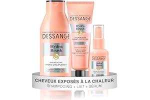 DESSANGE - Coffret Hydratant & Disciplinant Hydra-Brush - Shampoing Disciplinant + Lait de Brushing Thermoprotecteur + Sérum De Finition Anti-Frizz 48H* - Formule Enrichie À l'Acide Hyaluronique*