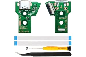 ZHUROUPU JDS-030/JDM-030 Ersatz Micro USB-Ladeanschluss-Adapter Reparaturanlade-Ladegerät Schaltkreis mit 12 Pin Flex-Kabel und LED-Leuchte für PS4 Wireless Controller