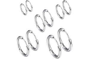 YYLFDC 5Pairs Set Mens Earrings Hoops,Silver Hoop Earrings for Men Women,Cartilage Nose Lip Rings,Plain Simple Polished Hoop Earrings,for MenWomen(8mm 10mm 12mm 14mm 16mm)