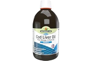 Natures Aid Cod Liver Oil Liquid 500ml - High Strength Omega-3 Fish Oil with Vitamins A & D - Supports Immune System Heart Health Brain Function and Vision - Non-GMO - Purity Guaranteed