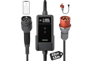 dé Cargador Coche Electrico 22kW 15m [6-32A, 3-Fases] Cargador Vehiculo Electrico 22kW y Estacion de Carga Coche, Cargador Carro Electrico para Model Y/3, e-Tron, y Otros EV/PHEV