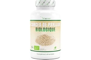 VIT4EVER Écorces de psyllium biologique - 365 gélules végétales - 3000 mg par dose quotidienne - Premium : psyllium 100% biologique en provenance d'Inde, pureté de 99+%, finement moulu - Culture durable