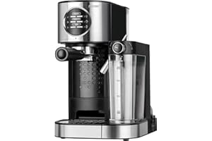 MPM MKW-07M Macchina per Caffè Espresso 20 Bar, Espresso, Cappuccino e Latte, Serbatoio Latte 0,7 Litri, Scaldatazze, Finitura in Acciaio Inossidabile, Serbatoio dell'acqua Staccabile da 1,2 L, 1470W