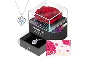 ADDWel Regalos Originales para Mujeres - Rosa Eterna Natural Preservada con Collar en Caja de Música Regalo Aniversario Mujer, Regalos para Novia Esposa Mama Rosas Preservadas para Cumpleaños Navidad