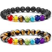 Senidea 2 Pezzi 7 Braccialetto Chakra per Donna Uomo, Bracciale Lava Beads, Bracciali Yoga Pietre Naturali Energetiche, Guari