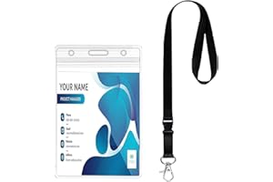 Fhlbestyu 1/2 Set Porta Badge da Collo con Cordini, PU Pelle Porta Badge Trasparente e Impermeabile con Clip per Badge, Portachiavi, ID Lavoro, Carta per Studenti, Cordino per Ufficio