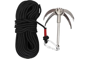 MRISATA Kangmeile Edelstahl Survival-Greifer 400 kg Kletterhaken klappbar mit 20 m Hilfeseil Outdoor-Klettern und Erholung unter Wasser