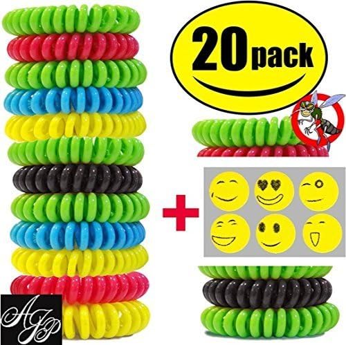 AJPartnership - 20x Natural Pack Mosquito Repellent Bracelets Waterproof Wristband Bug Insect Protection up to 300 Hours, Deet-Free, Pest Repellent for Kids Adults, Bands Can Be Used Outdoor, Camping, Fishing &amp; Travelling.