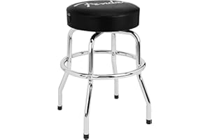 Fender Spaghetti Logo Pick Pouch Barstool, 24 Inch, Black and Chrome, Foam Padded, Gift for Guitar Fans