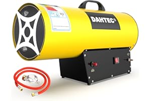 DAHTEC Calefactor de Gas Auxiliar 50 kW - Cañón de Calor - Radiador Soplante de Gas - Calefacción Radiante Con Ventilador - Soplador de Aire Caliente para Obras, Amarillo