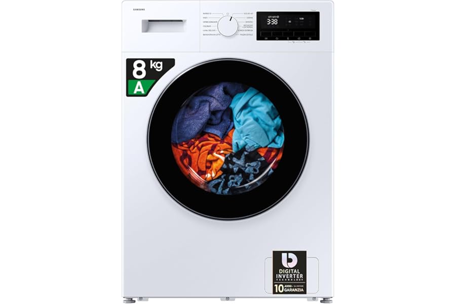 Samsung Front Slim Washing Machine WW80FG3M05AW/ET, 8 kg, LED Display, Sanitizing Steam, Front Load, Body: White, Porthole and Display: Black, 59.5L x 85H x 48P cm