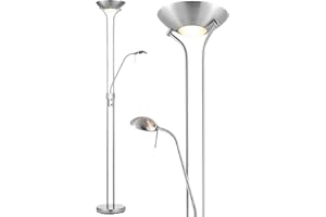 HOME SWEET HOME COLLECTION Home Sweet Home Clásico Lámpara de pie | 50/50/180cm | Acero pulido | Lámpara de pie | regulable con luz de lectura flexible| R7s+G9 | adecuado para la sala de estar, dormitorio