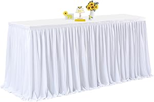 GENAFY 7ft Table Skirts for Birthday Decorations, White Tablecloth Skirt for Boy or Girl Baby Shower Party Wedding Reception Christmas Princess Birthday Rectangle Round Sweetheart Tables
