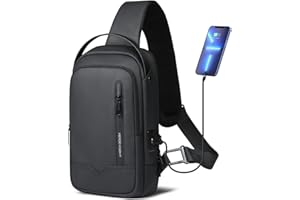 hk Sacoche Homme Sac de Poitrine Imperméable Léger avec Port de Chargement USB Sacoche Bandoulière Noire Sac Bandouliere pour iPad 11.3 Pouces (Noir)