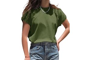 Cicy Bell Damska letnia koszulka z okrągłym dekoltem, rękawy skrzydłowe, jednokolorowa, krótki rękaw, luźny krój, tunika