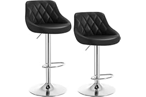 WOLTU 2X Taburete de Bar con Respaldo Cuero Sintético Taburetes Altos Cocina Regulable en Altura Negro BH23sz-2