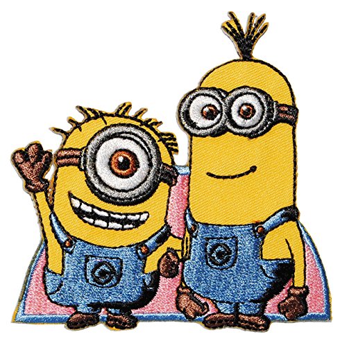 Bügelbild - " Minion - 2 Freunde " - 8,5 cm * 8,5 cm - Aufnäher Applikation - Minions / Ich einfach unverbesserlich - gestickter Flicken - Jungen & Mädchen / Kinder - Despicable Me - Tom Steve Mark / Phil / Jerry / Dave