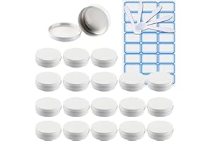 ZEOABSY 20 Pièces 100ml Pots en Aluminium Vide Rond Blanc Petit Cosmétiques Pot Conteneurs for Fait Main Bougies Crème Baume Voyage, 5X Spatule, 1x Étiquettes
