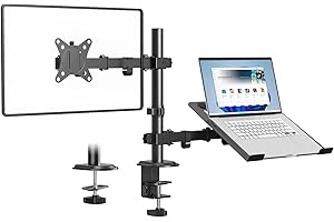 PUTORSEN Supporto con Braccio per Monitor con Vassoio per Laptop, Regolabile Supporto per Notebook per Schermi LED LCD da 17 a 32 Pollici o Notebook Fino a 17 Pollici, VESA 75x75/100x100mm Peso 8 kg