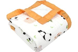Hivia 110 * 110CM Mussole Neonato Cotone-6 Strati di Morbida e Confortevole Copertina Neonato Cotone,100% Cotone Coperta Neonato Adatto per Culla, Carrozzina|Arancione Panda