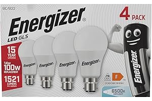 Energizer 100w Equivalent Bayonet Light Bulb - 6500k / Daylight BC/ B22 LED Bulb. Pack of 4. Very Bright 1521lm