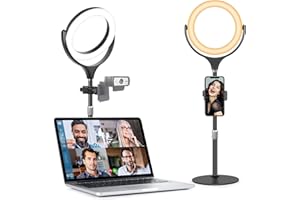 Ringlicht mit Stativ Handy Laptop Videokonferenz Licht,Evershop 8”Lichtring Ring Light LED Ringlampe 3 Lichtfarben+10 Helligkeiten 360°Drehbar Schreibtisch Streaming Beleuchtung Licht YouTube Tiktok