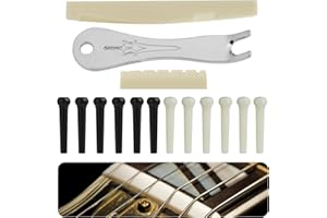 Annlpoy 12 pièces Chevilles pour Guitares 2 Sillets de Chevalet avec 1 Chevilles Extracteur Outil, kit d'outils pour les guitares acoustiques, accessoires de haute qualité pour la réparation
