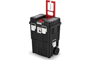 Kistenberg 2 in 1 Werkzeugtrolley Werkzeugkiste Werkzeugkasten Werkstattkoffer Rollende Werkstatt (Klemmverschlüssen, Organizer im Deckel, Staubdicht, 450 x 360 x 640 mm (Mit Metall-Verschluss)