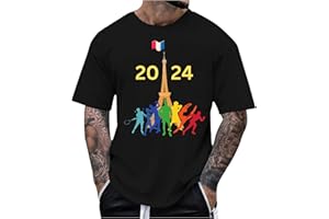 GÉNÉRIQUE Joixfx T Shirt pour Homme Imprimé 2024 Tee Shirt Jeux-Olympiques-Paris T Shirt à Manches Courtes Col Rond Vêtements Sportswear Chemisier Hauts Été Décontracté Léger Chemise Mode Respirant