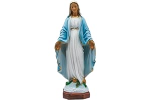 OVUNQUE PROTEGGIMI Statua Madonna Immacolata o Miracolosa in Resina, cm 35, per Interni ed Esterni, Statuetta Madonnina Realizzata e Dipinta a Mano in Italia