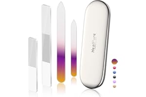 HEALPURE Lima per unghie in vetro e Shiner – 4 lime per unghie in cristallo inciso a doppia faccia e nano lucidanti, kit professionale per manicure per unghie acriliche e naturali, perfetto per donne e ragazze