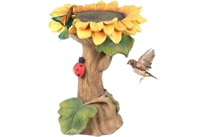 2 in 1 Sunflower Bird Feeder and Bird Bath Bowl – Dual Purpose Decorative Garden Statue for Birds, Outdoor Bird Feeding Station for Yard, Lawn, Patio, Balcony, Wildlife Garden (Yellow)