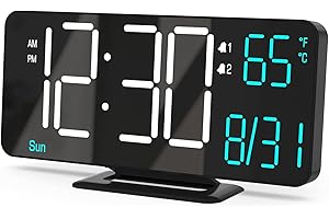 KOSUMOSU Digital Clock for Bedroom 6.7in Small Digital Alarm Clock Black, Dimming,12/24h,Date,Day of Week, Indoor Temperature,Desk Clocks for Classroom, LED Clocks for Living Room, Digital Calendar