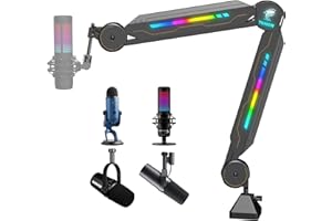 TONOR Bras Micro avec Lumière RGB de 11 Modes, Perche Micro Gaming avec Passe-câbles, Support de Microphone Ajustable pour Podcasts, Streaming, Gaming, Télétravail, T90