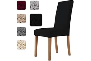 HOMEBLISS Pokrowce na krzesła z oparciem, 4 sztuki, rozciągliwy aksamit, uniwersalne, pokrowce na krzesła kuchenne i do salonu, super miękkie, wygodne, odporne na zarysowania - czarny