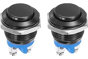 DMiotech 16mm / 5/8" Push Button Switch, IP66 1NO 0-250V 5A Momentary Push Button Starter Light Switch Self-reset, Aluminum Alloy High Head Black 2 Pcs