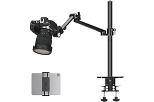 TARION Uchwyt biurkowy na ramię aparatu: Wytrzymały stojak na aparat DSLR z uchwytem na tablet Podwójny zacisk C 1/4 3/8 Adapter śrubowy Ramię przegubowe do selfie Streaming Videography TitanRig Lite