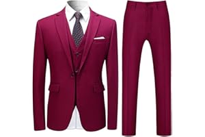 ALLTHEMEN Trajes para Hombre Traje de Esmoquin de Boda Slim Fit de 3 Piezas para Hombres Un botón Traje Formal Chaqueta Blazer Chalecos Pantalones