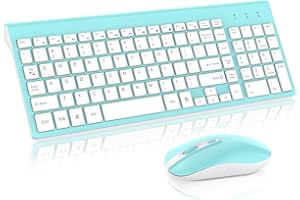Wireless Keyboard Mouse Combo, cimetech Compact Full Size Wireless Keyboard and Mouse Set 2.4G Ultra-Thin Sleek Design for Windows, Computer, Desktop, PC, Laptop（QWERTY UK Layout-Blue