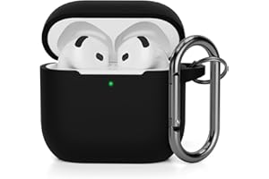 AOTUAO Compatibile con AirPods 4 Custodia Case Cover, Case Protettiva Antiurto Antiscivolo in Silicone per AirPods 4a Generazione (2024) (USB-C) Custodia con Moschettone, Nero