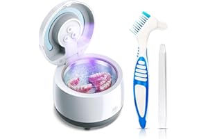 HIWILL Ultrasonic Cleaner Retainer Denture Cleaning - 43k LED Light Ultra Sonic Clean Pod for Mouth-Guard Aligner Whitening Trays Toothbrush Head - Denta Cleaning Machine for Silver Jewelry (White-Upgraded)