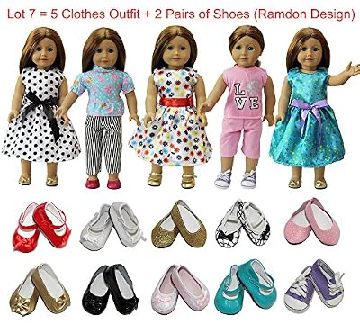 ZITA ELEMENT 18" American Girl Vêtements et Accessoires 5 Tenues et 2 Chaussures (Style aléatoire) pour Poupées de 18 Pouces, (45-46 cm)
