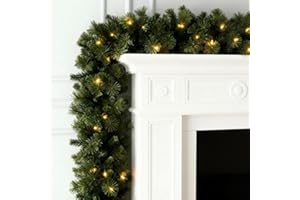 GloBrite 2.7M Christmas Garland with 40 Warm White LED Lights (280 Tips) - Pre-Lit Fireplace Garland Christmas Decoration, Battery-Powered Christmas Garlands for Home Decoration Christmas & More